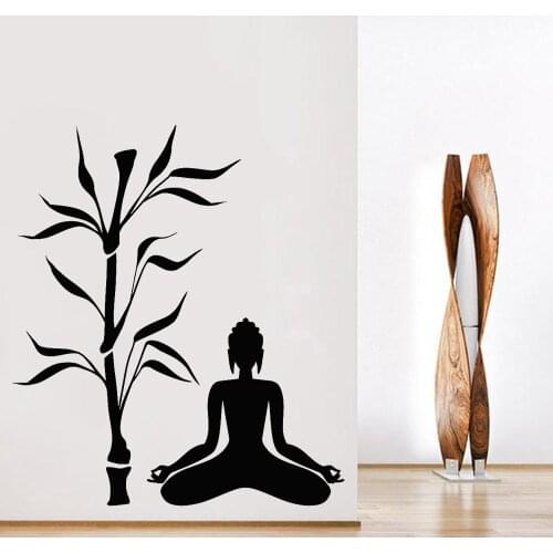 Buddha Bamboo Tree Wall Decal Yoga Studio Decoration Buddhism Meditation Relaxation OM Zen Vinyl Wall Stickers For Bedroom W845