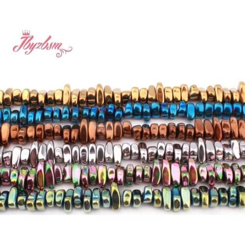 4-6mm Hematite Plated Natural Stone Beads Irregular Loose Beads For Jewelry Making DIY Necklace Accessories 15" Free Shapping