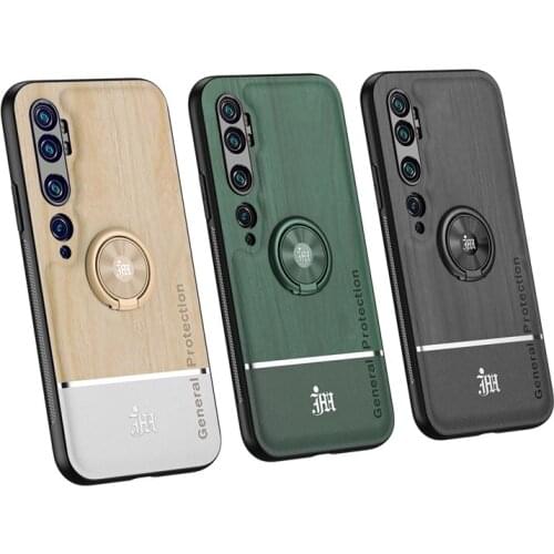 Case For Xiaomi mi Note 10 Pro CC9 Pro Cover finger ring Magnet Shock Proof Wood Pattern soft case for Xiaomi mi Note 10 Ultra