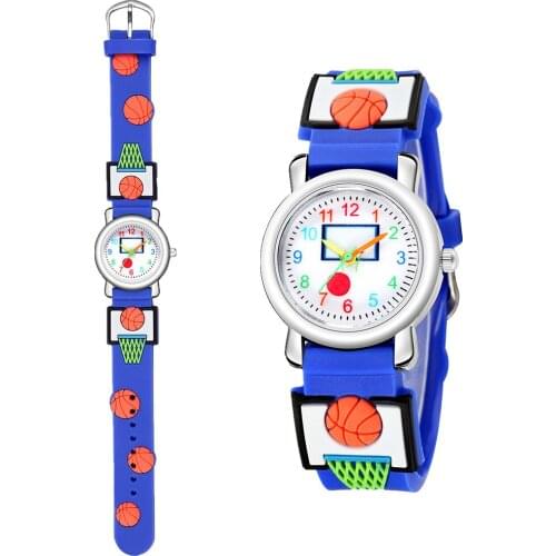 Children Sport Watch Basketball pattern Boy and Girls Silicone Wristwatch Fashion Gift for Kids Stitching color student watch