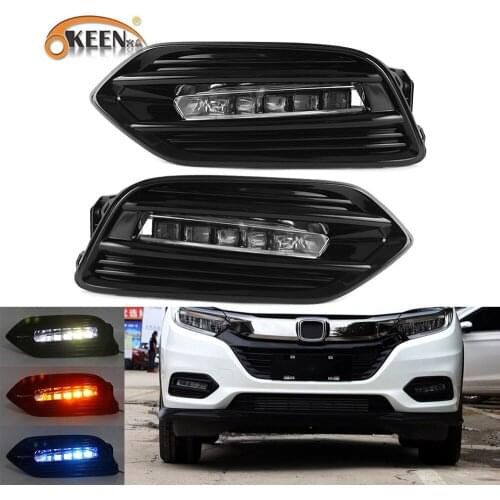 2Pcs Led DRL For Honda Binzhi HRV Daytime Running Light Yellow Turn Signal Blue Flowing Headlight Car Day Lights