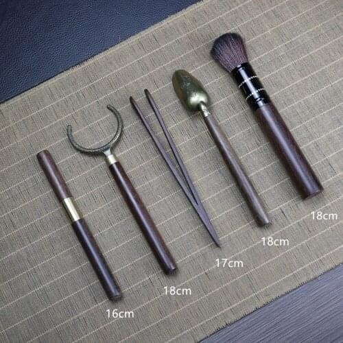 Ebony Kung Fu Tea Set Accessories 6-Piece Ceramic Tea Caddy Tea Clip Tea Needle Chinese Tea Tools Set Japanese-Style