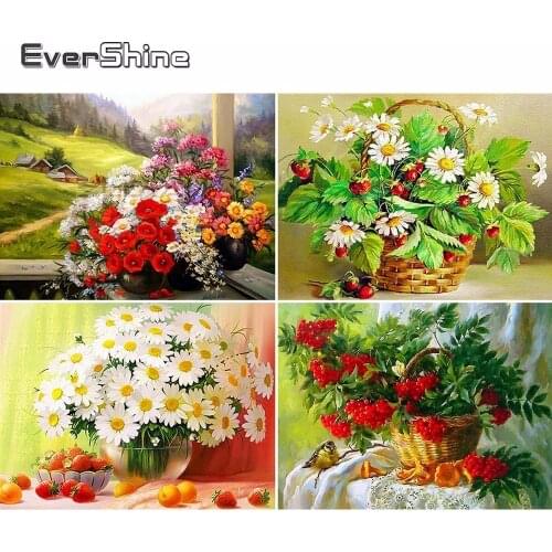 Evershine 5D Diamond Painting Full Drill Square Flower Cross Stitch Diamond Mosaic Tables Flowers Rhinestones Pictures Beadwork