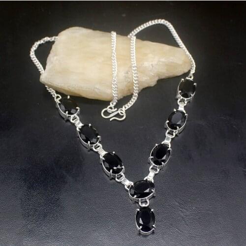 Gemstonefactory Jewelry Big Promotion 925 Silver Gorgeous Fashion Black Onyx Perfect Women Chain Necklace 48cm 202101592