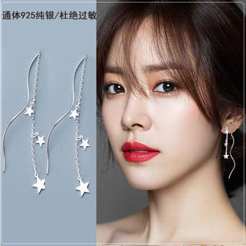 Delicate 925 Sterling Silver Chain Earrings Star Wave Long Tassel Earrings For Women Fine jewelry Gift pendientes oorbellen