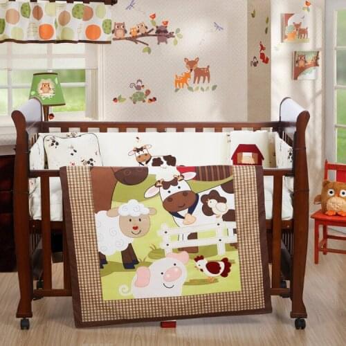 7PCS Embroidery Cotton Baby Bedding Set Cartoon Crib Bedding Set for Girls Detachable kit de berço (4bumper+duvet+sheet+pillow)