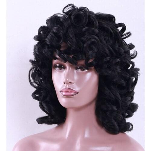 Short Curly Kinky Wigs for Black Women Fluffy Wavy Black Synthetic Hair Wig Natural Looking Wigs Heat Resistant Wig with Wig Cap