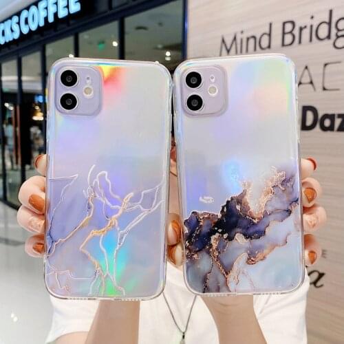 Laser Aurora Watercolor Phone Case For Samsung Galaxy S21 FE Plus Ultra A02 A02S A12 A32 A42 A52 A72 A22 A82 5G Clear Soft Cover