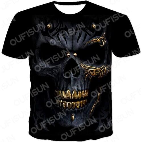 2021 Summer Trend All-Match Mens 3D Printing Cool Pattern Skull Casual Oversized T-Shirts Short Sleeve Breathable O-Necks Tops