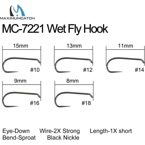 Maximumcatch Fly Tying Hook 10#/12#/14# Fish-Friendly Barbless Wet Fly High Grade Carbon Steel 100Pcs Fly Hook