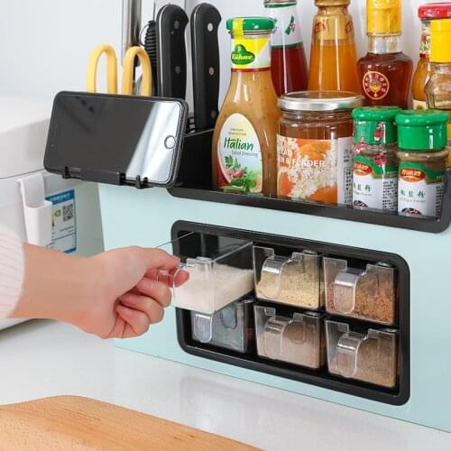 Multifunctional Storage Rack Knife Holder Kitchen Items Kitchen Storage Seasoning Box Rack Seasoning Bottle Jar Set Combination