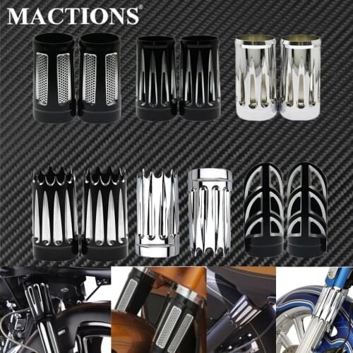 Motorcycle CNC Front Fork Boot Slider Cover Aluminum Black/Chrome For Harley Touring Street Electra Glide FLHR FLHT FLTR 1980-16
