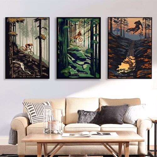 Retro Mountain Landscape Bike Riding Wall Art Canvas Painting Nordic Posters and Prints Wall Pictures for Living Home Decoration