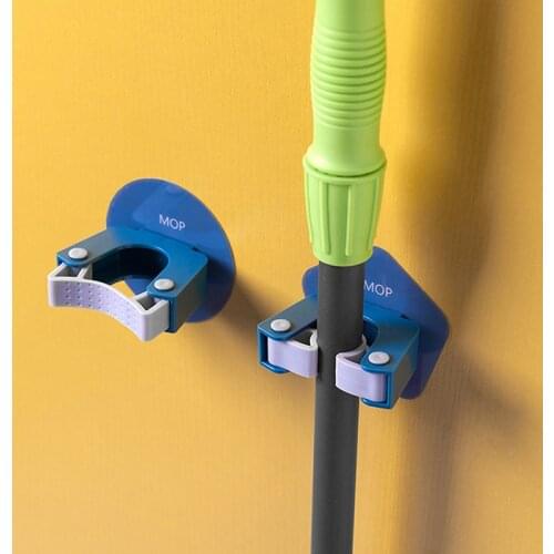 1pc Wall Mounted Mop Organizer Holder Kitchen Bathroom Strong Mop Rack Free Punch Toilet Mop Clip Waterproof Home Storage Tools