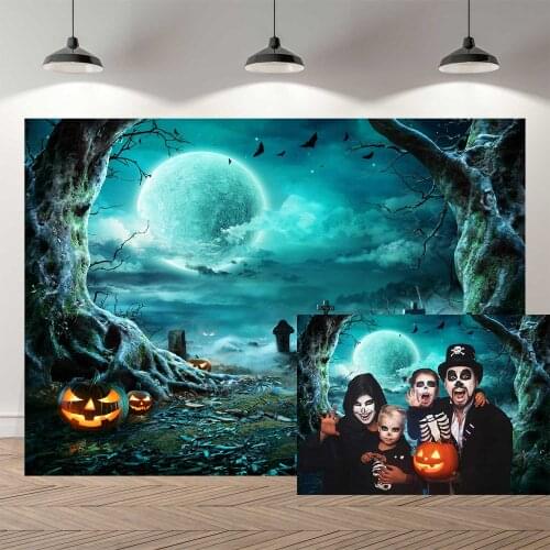 Neoback Halloween Backdrop Photography Background Horror Moon Night Scary Cemetery Pumpkin Lantern Banner Kids Adult Family