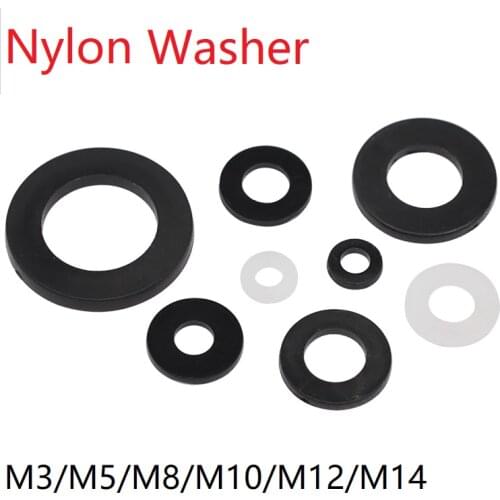 50pcs Nylon Washer M3 M5 M8 M10 M12 M14 Plastic Seals Spacer Plated Flat PA66 Insulation Plain Round O Ring Gasket White Black