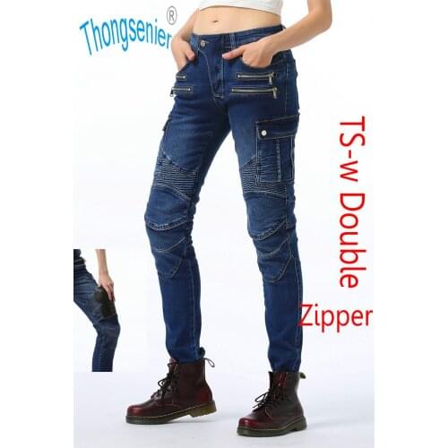 New Motorcycle Pants Women RIDING Jeans Off-road Motocross Pants Double Zipper Design With Protective Gear For Women