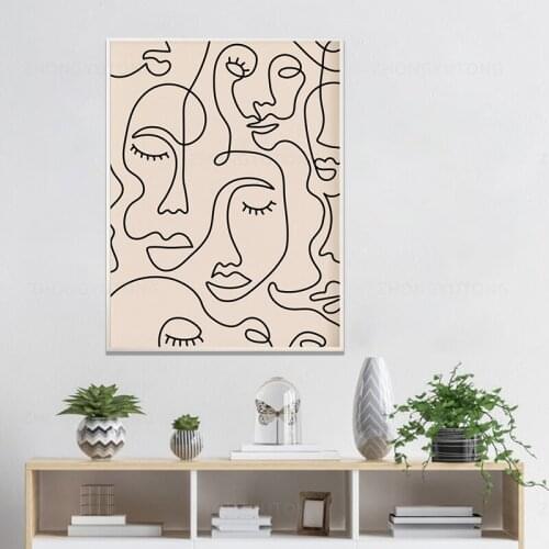 Single Line Face Art Print Minimalist Poster Woman Face One Line Drawing Neutral Wall Art Canvas Painting Home Room Wall Decor