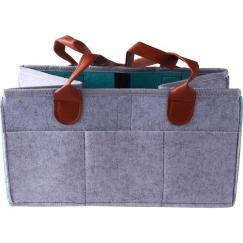 Baby Diaper Caddy Organizer Portable Nursery Diaper Storage Bin For Changing Table Large Car Travel Organizer,Gray+Blue