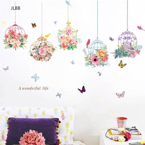 Pastoral Hanging basket Fowers Wall Sticker Living room bedroom corridor decoration for home Mural Art Decals beautiful stickers