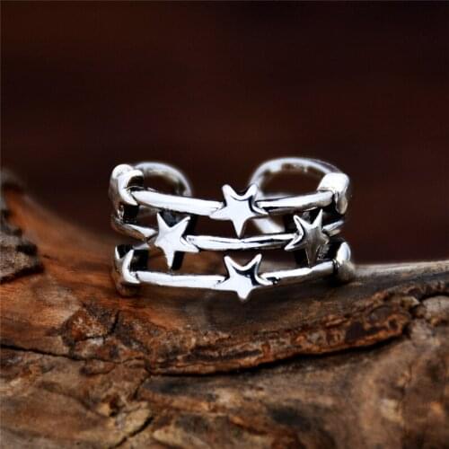 Simple Retro Pentastar Shape Open Rings for Women Adjustable Fashion Punk Design Rings Jewelry Gift