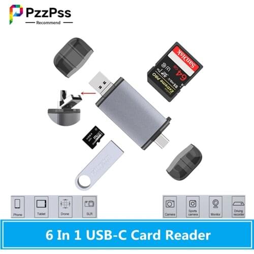 PzzPss OTG Card Readers 6 in 1 USB Type-C/MicroUSB/USB2.0/TF / SD Memory Card Card Readers For Computer Laptop Android phone