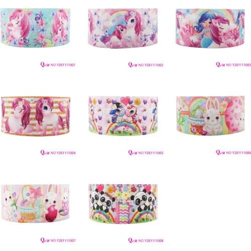 Q&N Ribbon 22mm~75mm Unicorn Animal Printed Grosgrain Ribbon Accessories DIY Material For Hair Tie Free Shipping