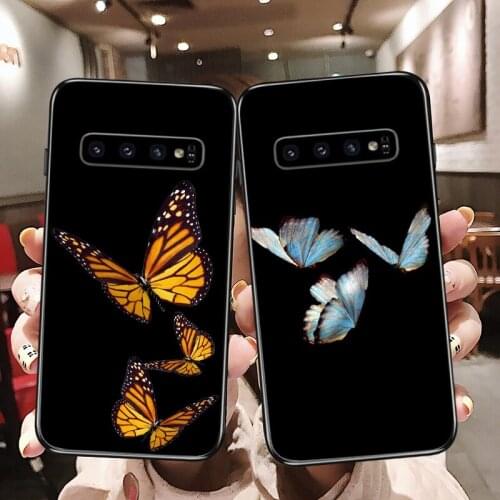 Blue Butterfly Aesthetic Premium Case Matte Black TPU case For Samsung Glaxy S/Note 6 7 8 9 10 20 Lite Pro Silicone Fundas Cases