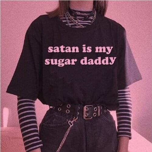 Skuggnas Satan Is My Sugar Daddy Tumblr Girls T-Shirt Harajuku Casual grunge Kawaii tshirt aesthetic tops camiseta mujer