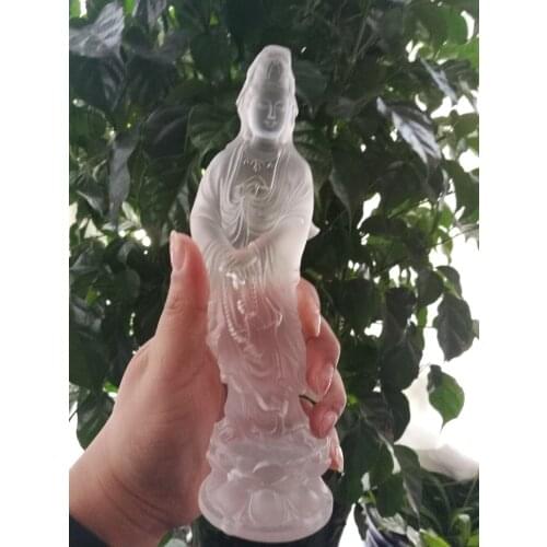 20CM TALL Home family shop efficacious Protection bless Safety Health Talisman High grade Natural CRYSTAL Guanyin Buddha statue