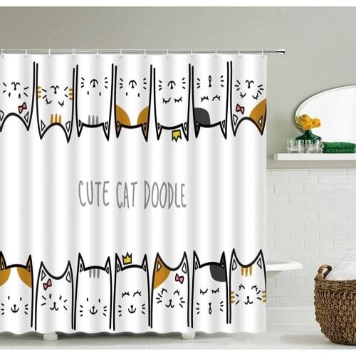 3D Printing Cartoon Cute Cat Bath Screens Bathroom Waterproof Shower Curtain Christmas Gift Decor Multi-size Shower Curtain