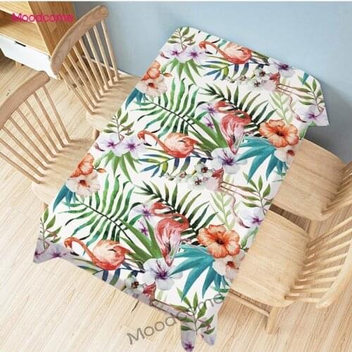 Waterproof Tropical Leaves Flower Flamingo Bird Parrot Tapestry Floral Linen Tablecloth Floral Rain Forest Art Desk Table Cloth