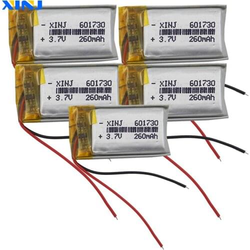 XINJ 5pcs 3.7V 260mAh Li Lithium Polymer Li Po Battery li ion cell 601730 For camera DVC DVR GPS Sat Nav MP4 driving recorder
