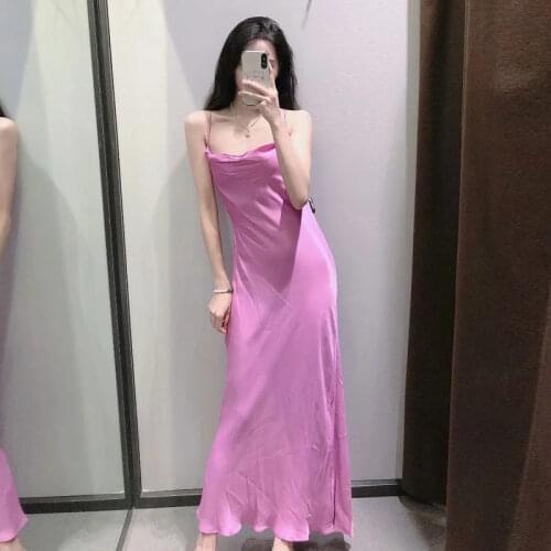 Za New Summer Woman Party Dress Slim Dress Sexy Back Hollowed Out Off Shoulder Sling Long Dresses
