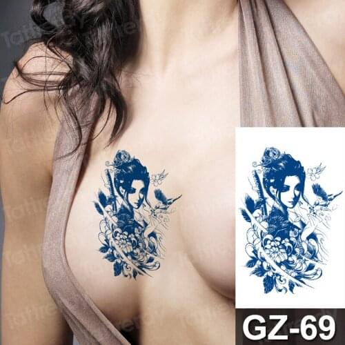 Juice Tattoo Sticker Japanese Geisha Samurai Temporary Tattoo Sticker long lasting bule ink tattoo arm body paint for sexy women