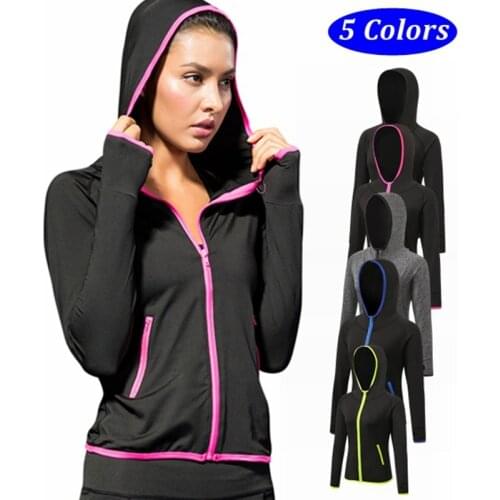 Womens Running Jacket Clothes Long Sleeve Running Hoodie Yoga Gym Fitness Tight Tops Quick-Dry Breathable Sports Coat