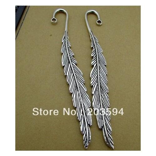 50Pcs/lots Antique Silver feather bookmark Alloy Metal bookmark findings
