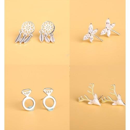 925 Sterling Silver Pin Dragonfly Catching Dream Net and Other Kinds of Exquisite Earrings Add Charm and Christmas Gifts