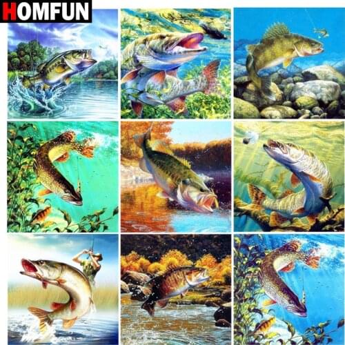 HOMFUN Diamond Painting Cross Stitch "Fishing water woods" 5D DIY Diamond Embroidery Full Square/round Rhinestone Of Picture