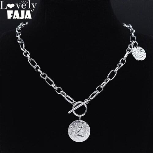 Astrology Stainless Steel Leo Necklaces Chocker Women Silver Color 12 Constellations Necklace Round Jewelry cadena NPY9S03