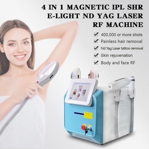 Free Shipping 360 Magneto 4 in 1 Opt SHR IPL E-light Nd Yag Laser RF for Hair Removal + Skin Lift +1064nm Tattoo Beauty Machine
