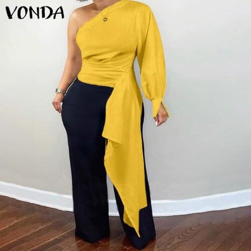 VONDA Women Blouse 2021 Summer Sexy Long Sleeve One Shoulder Irregular Hem Shirts Bohemian Party Blusas Femininas Streetwears