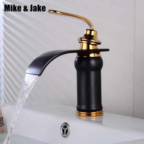 Bathroom black faucet waterfall stand basin mixer water tap bathroom black gold faucet bathroom sink cold and hot mixer MJ7111
