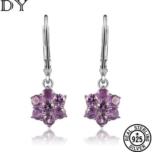 DY 100% 925 Sterling Sliver Drop Earrings Amethyst natural Flower anniverssary party gift For women Fine Jewelry 925 Earrings