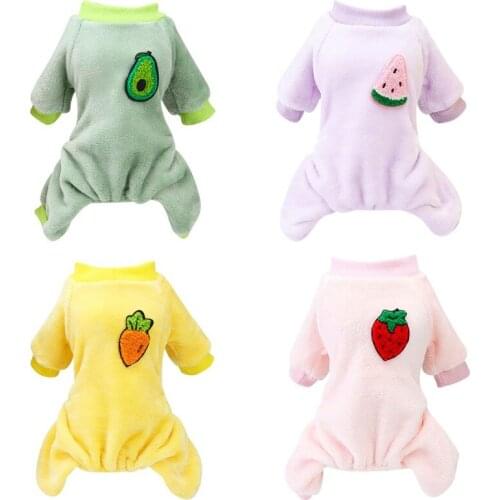 Fleece Dog Clothes Cute Fruit Printed Dogs Pajamas Warm Pet Dog Jumpsuit Clothing For Small Medium Dog Chihuahua Yorkies Overall