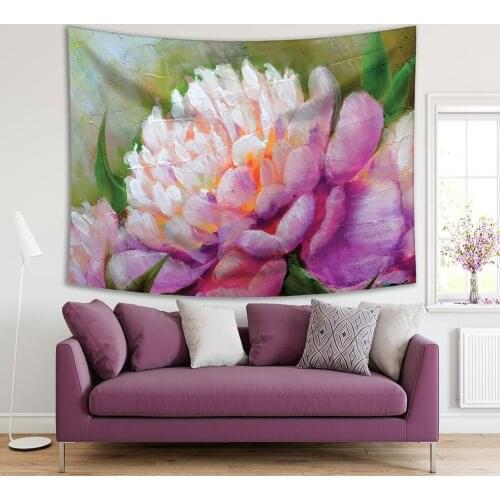 Tapestry Peonies Bloom in Summer Flower Garden Romantic Classic Oil Painting Printed Pink Green Purple
