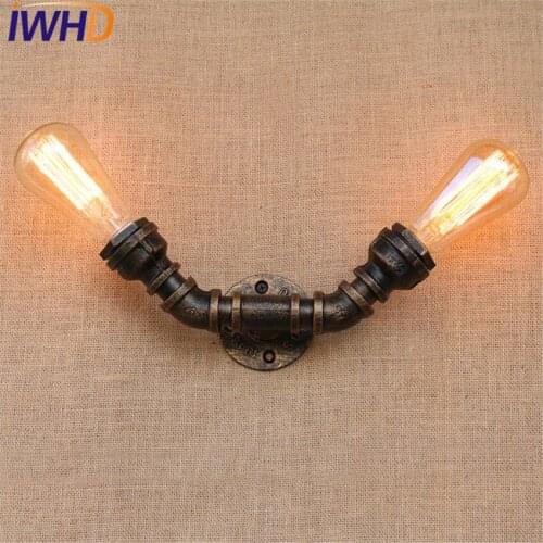 IWHD Loft Style Industrial Vintage Wall Lamp Edison Wall Sconce Double Water Pipe Wall Light Fixtures Home Lighting E27 Bulb