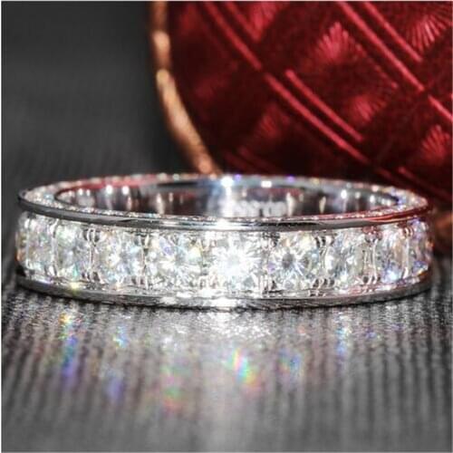Eternity Band Promise ring 925 Sterling silver 3 Rows Diamond Engagement Wedding Rings for women Men Statement Jewelry Gift