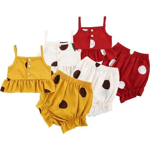 Newborn Suit 2021 New Summer Baby Girl Big Dots Ruffle Sling Top + Shorts Two-piece Suit Kids Sweet Casual Childrens Clothing