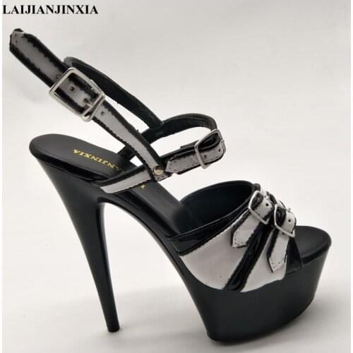 LAIJIANJINXIA New Women Wedding Shoes Party Dancing Shoes Nightclub 15cm High Heels Sexy Thick Platform Strap Sandals
